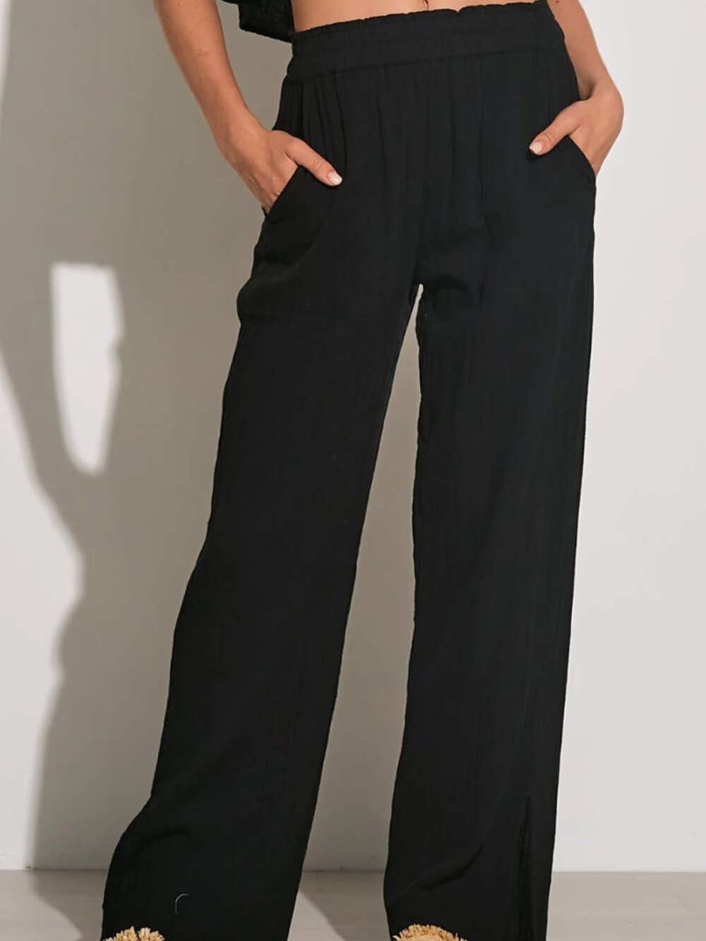 ELAN Gauze Beach Pant Black Small Baggy Coverup
